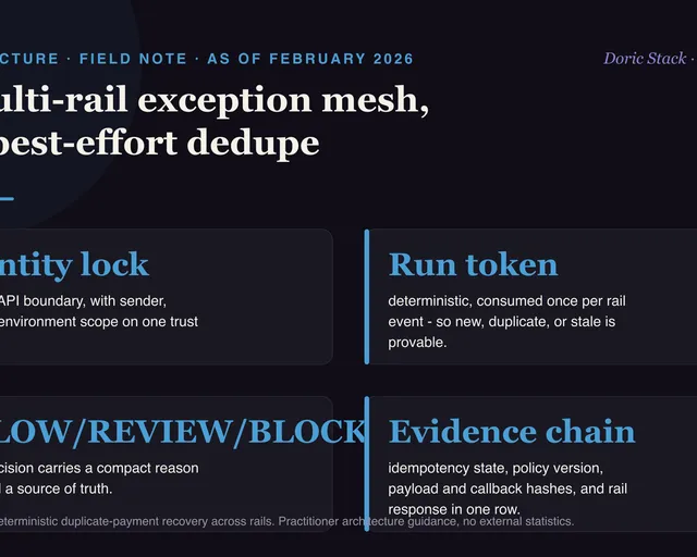 A multi-rail exception mesh, not best-effort dedupe visual preview