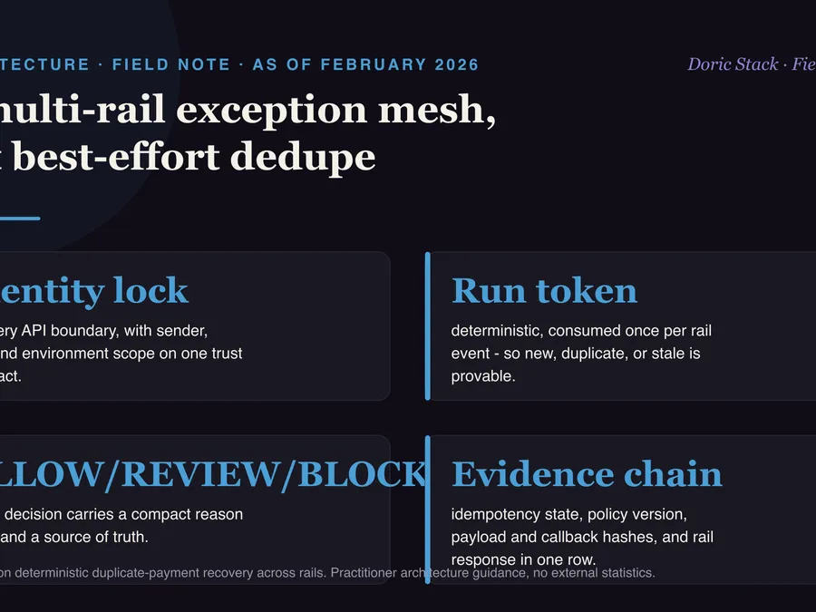 A multi-rail exception mesh, not best-effort dedupe visual preview