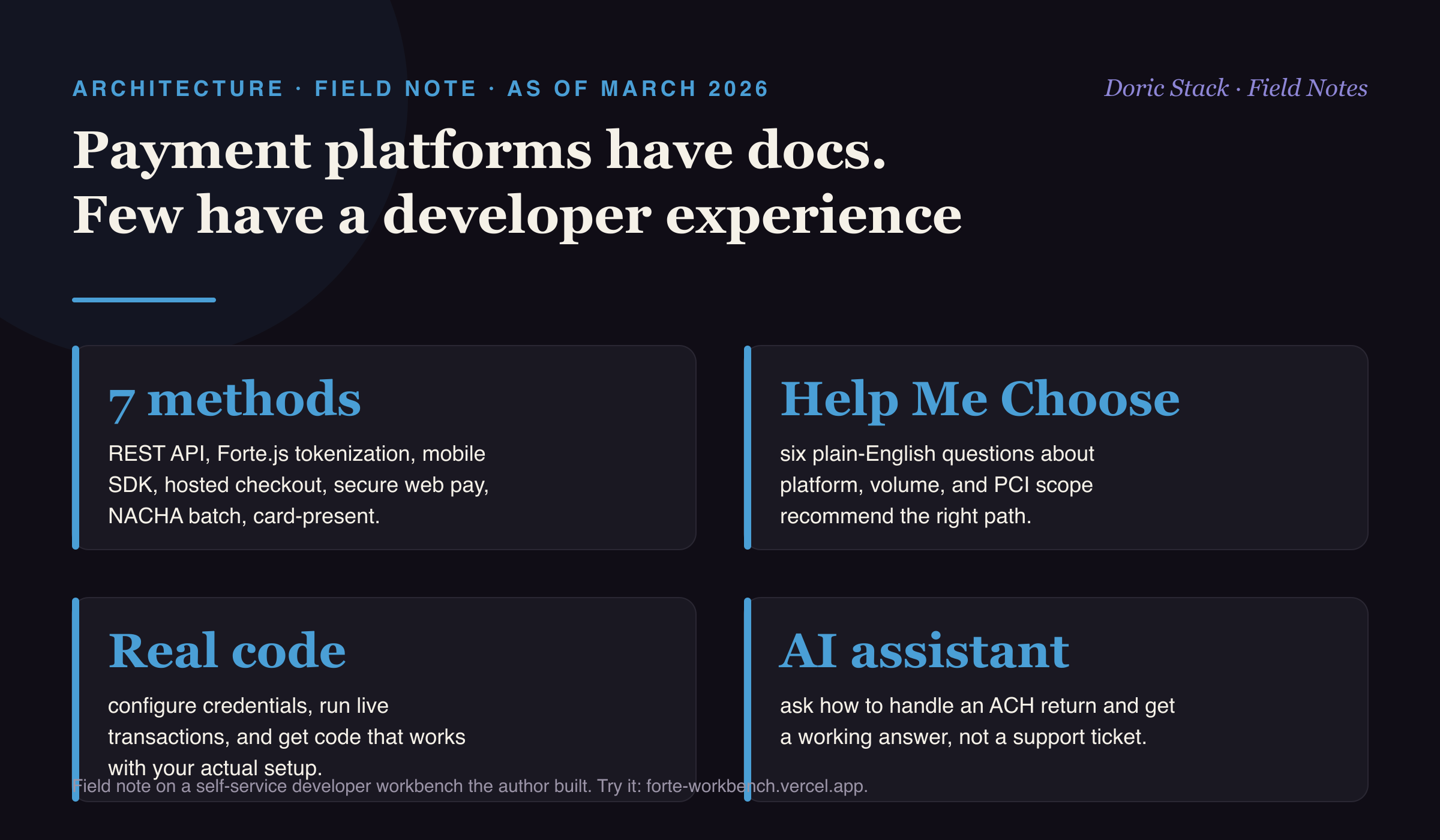 Payment platforms have docs. Almost none have a developer experience